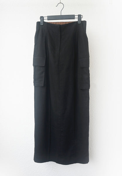리넨 카고 롱스커트 (블랙)