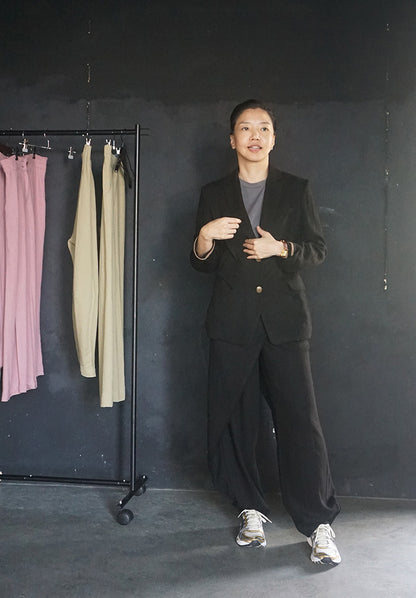 프리오더 (선주문) :: 리넨 언밸런스 블레이저 (블랙)