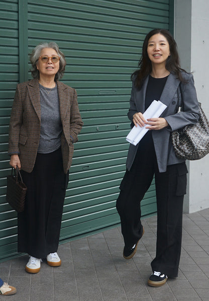 체크 울 언밸런스 블레이저 (다크브라운)