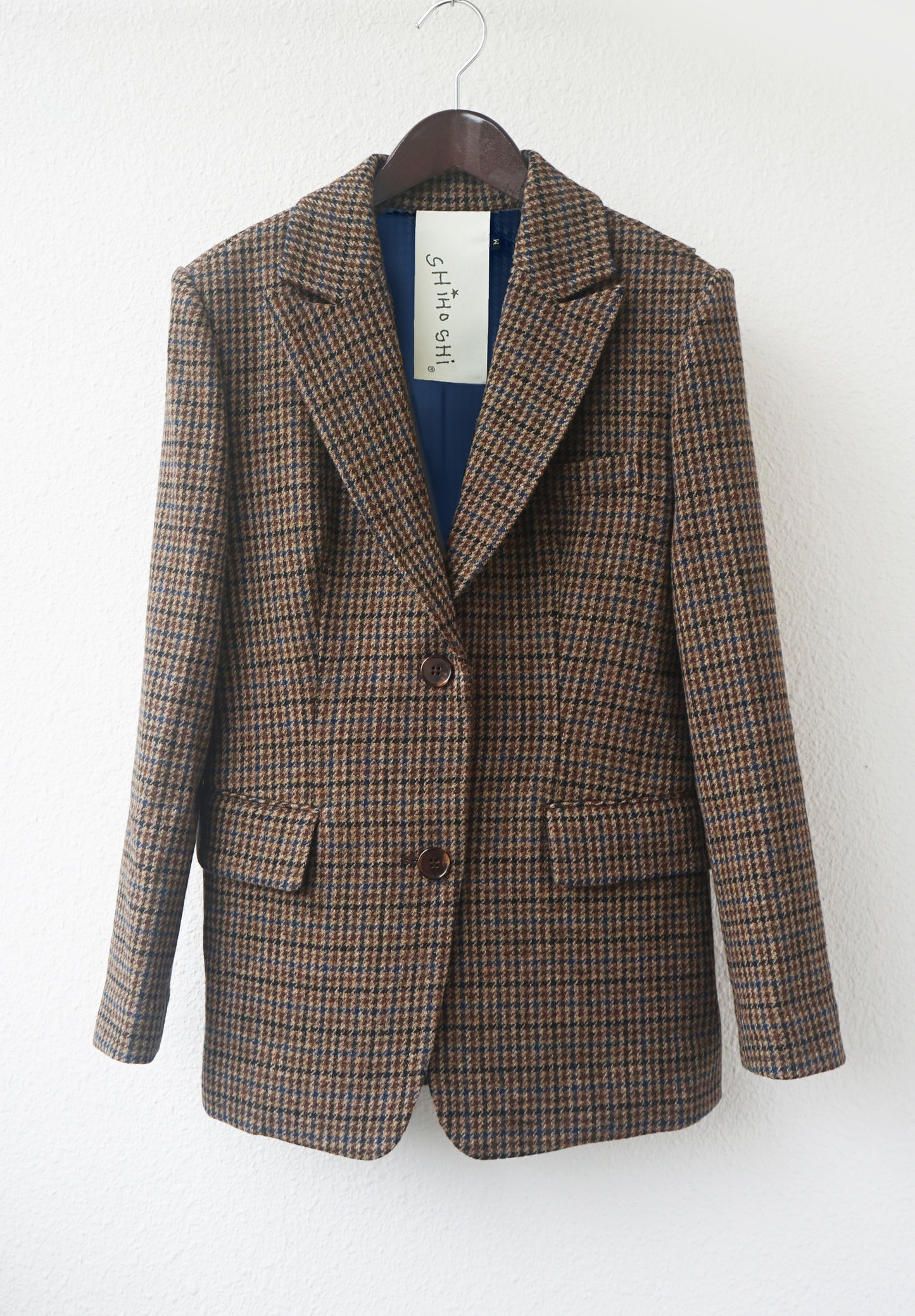 체크 울 언밸런스 블레이저 (다크브라운)