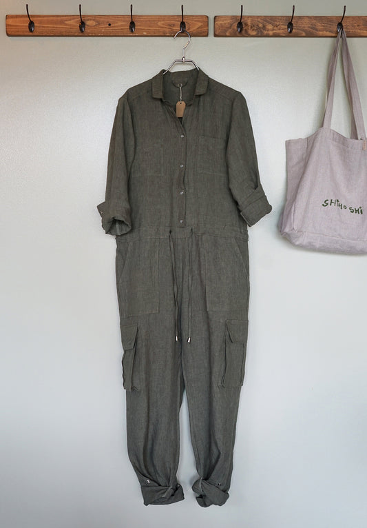 리넨 카고 점프수트 (카키그린) (~4월 26일까지 주문가능)